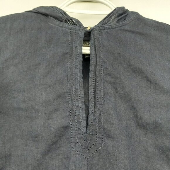 Talbots Pure Irish Linen Boxy Lagenlook Navy Blue Hooded Shirt Relaxed Artsy S - Picture 3 of 9